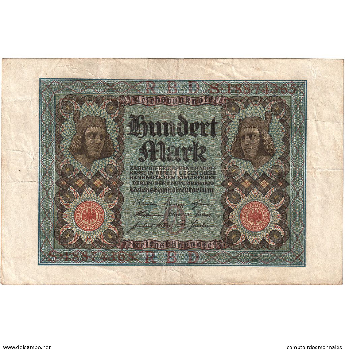 Allemagne, 100 Mark, 1920, 1920-11-01, KM:69b, TTB+ - 100 Mark