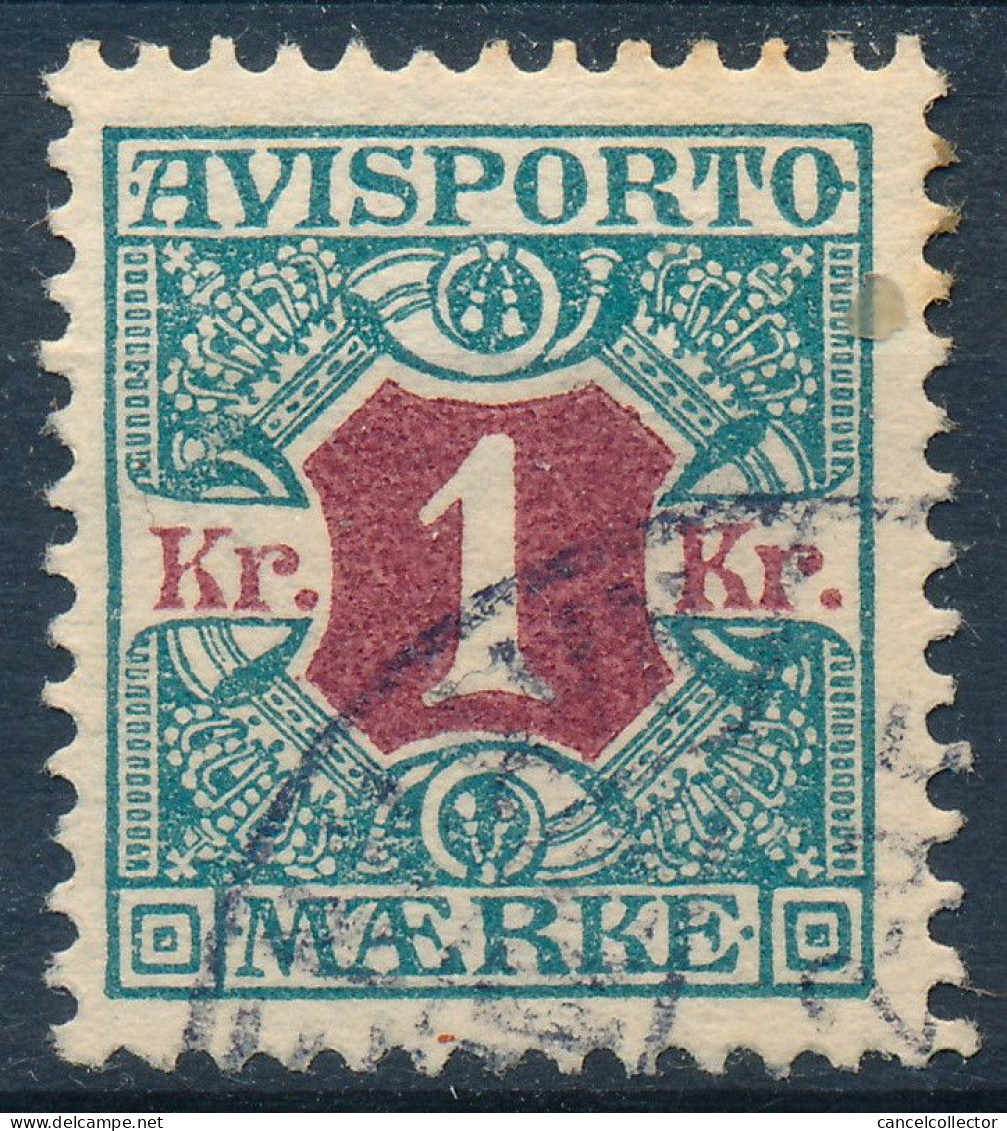 Denmark Danemark Danmark 1907: 1Kr Blue & Wine-red Newspaper Stamp, F-VF Used, AFA AP8 (DCDK00665) - Oblitérés