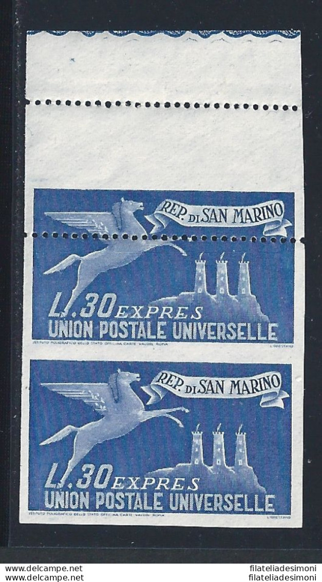 1946 SAN MARINO, Espressi N° 15d  30 Lire Oltremare MNH/**  COPPIA - Varietà & Curiosità