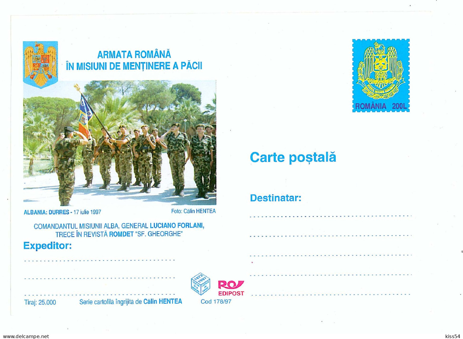 IP 97 - 178 NATO, Romanian Army In Peacekeeping Missions - Stationery - Unused - 1997 - Interi Postali