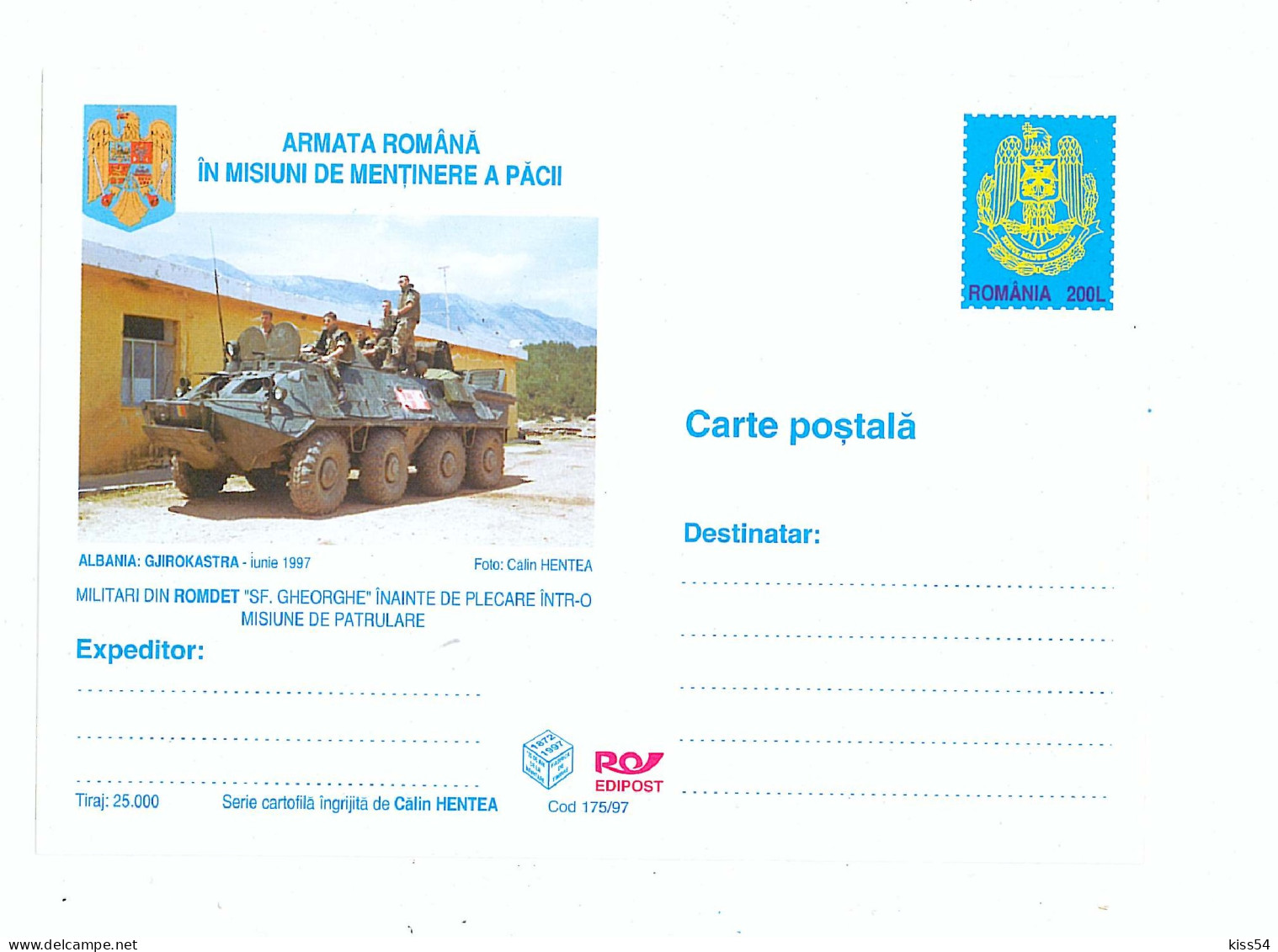 IP 97 - 175 NATO, Romanian Army In Peacekeeping Missions - Stationery - Unused - 1997 - Postal Stationery