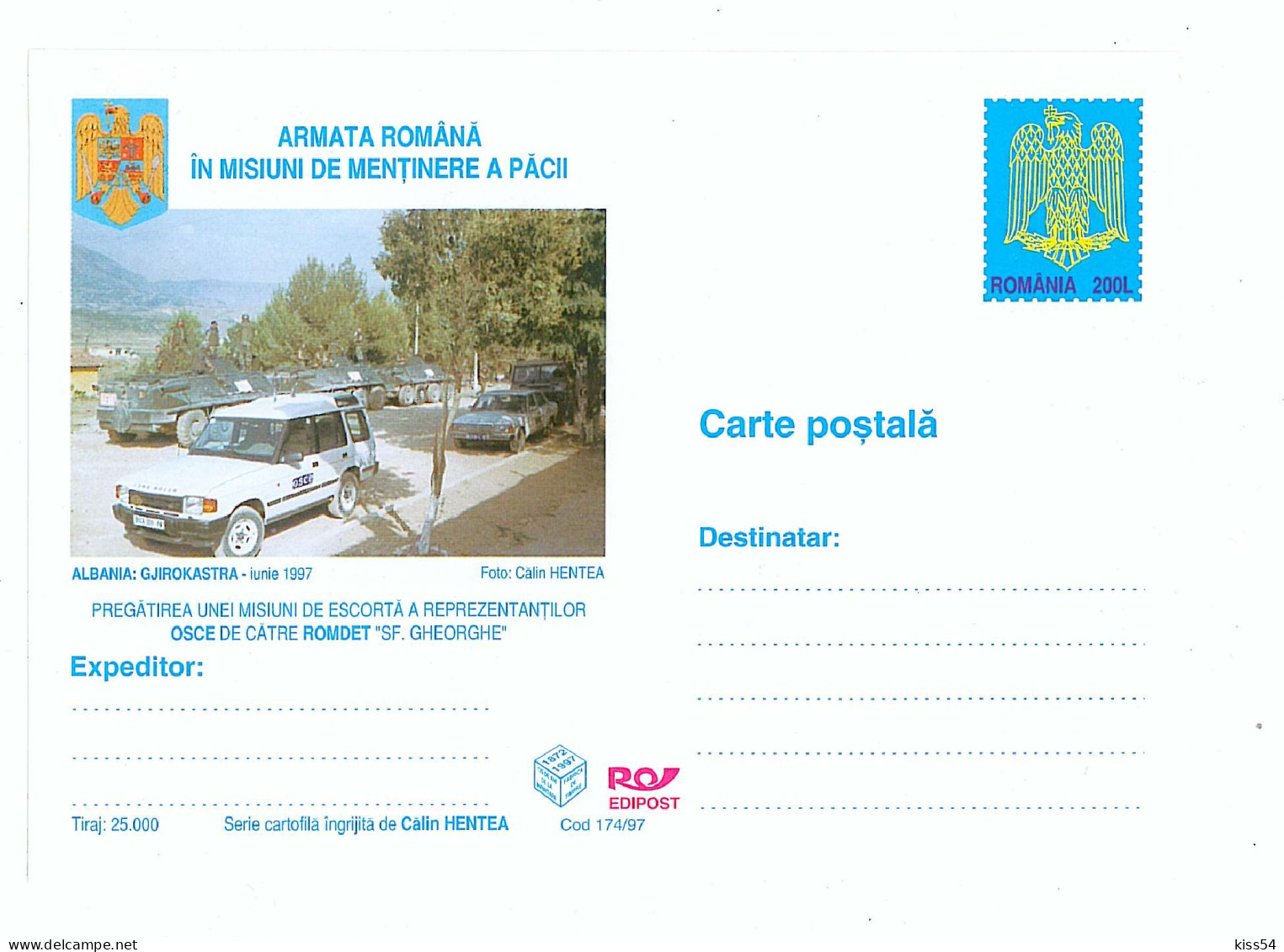 IP 97 - 174 NATO, Romanian Army In Peacekeeping Missions - Stationery - Unused - 1997 - Postal Stationery