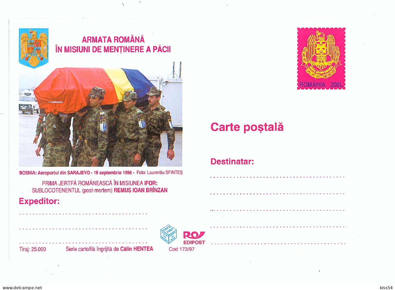 IP 97 - 173 NATO, Romanian Army In Peacekeeping Missions - Stationery - Unused - 1997 - Postal Stationery