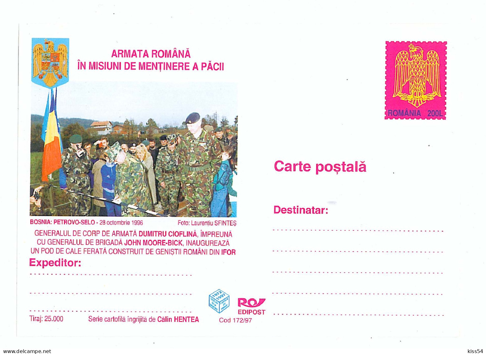 IP 97 - 172 NATO, Romanian Army In Peacekeeping Missions - Stationery - Unused - 1997 - Postal Stationery