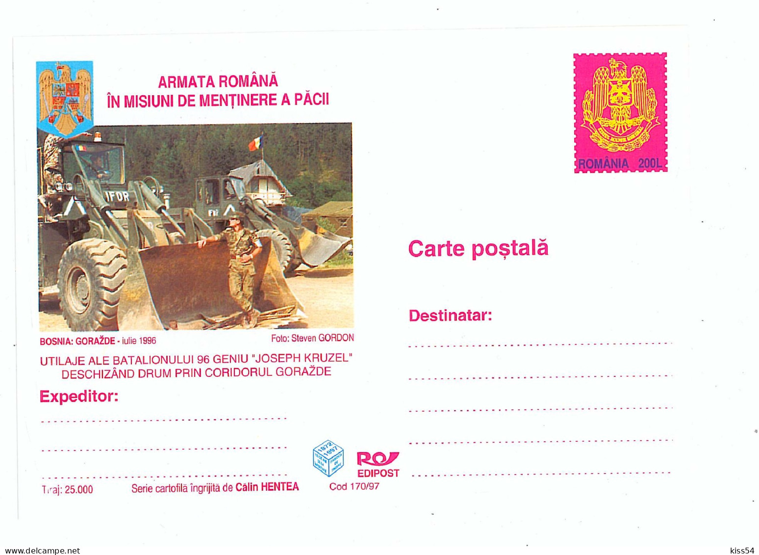 IP 97 - 170 NATO, Romanian Army In Peacekeeping Missions - Stationery - Unused - 1997 - Postal Stationery
