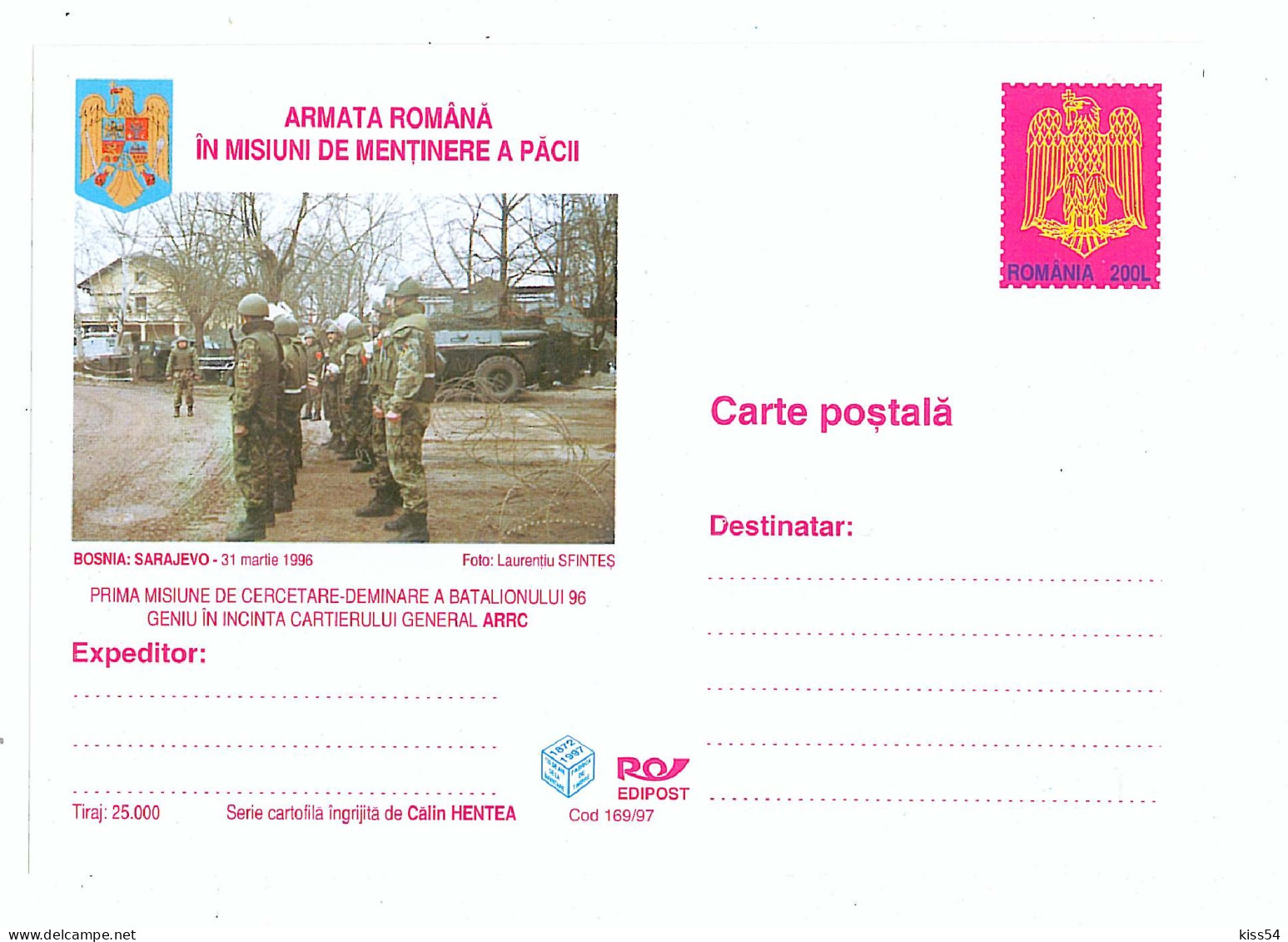 IP 97 - 169 NATO, Romanian Army In Peacekeeping Missions - Stationery - Unused - 1997 - Postal Stationery