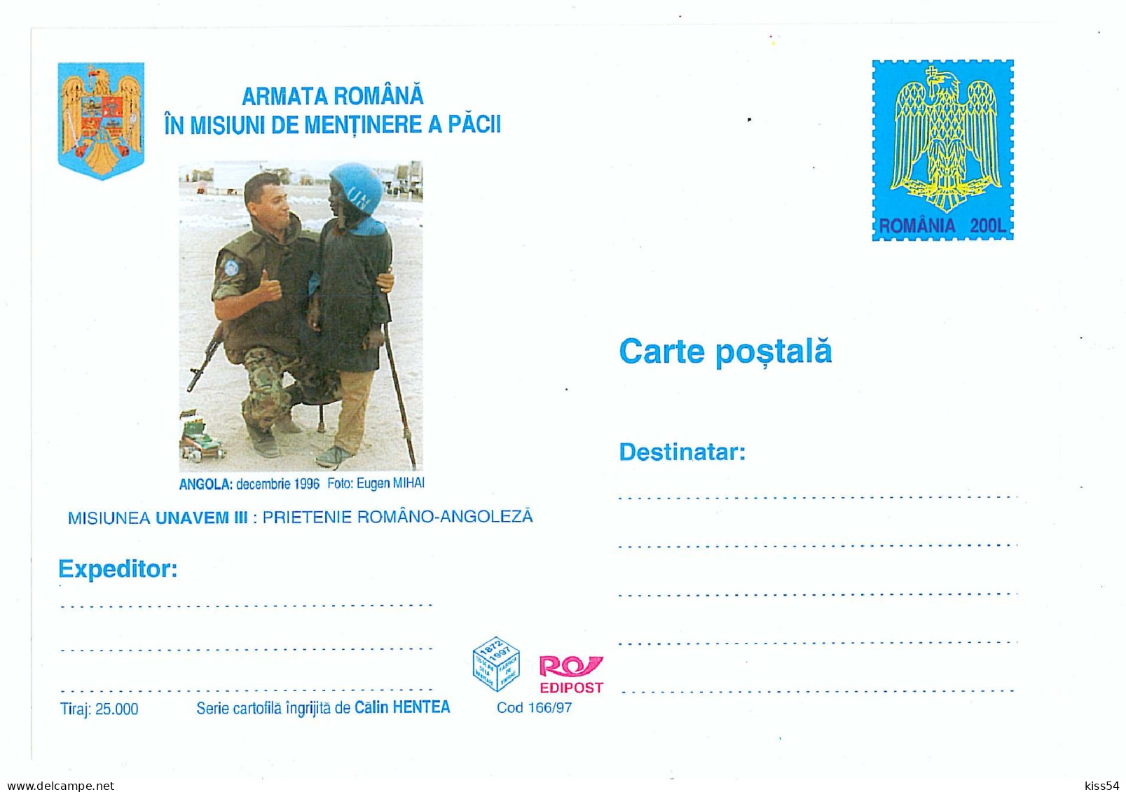 IP 97 - 166 NATO, Romanian Army In Peacekeeping Missions - Stationery - Unused - 1997 - Postal Stationery