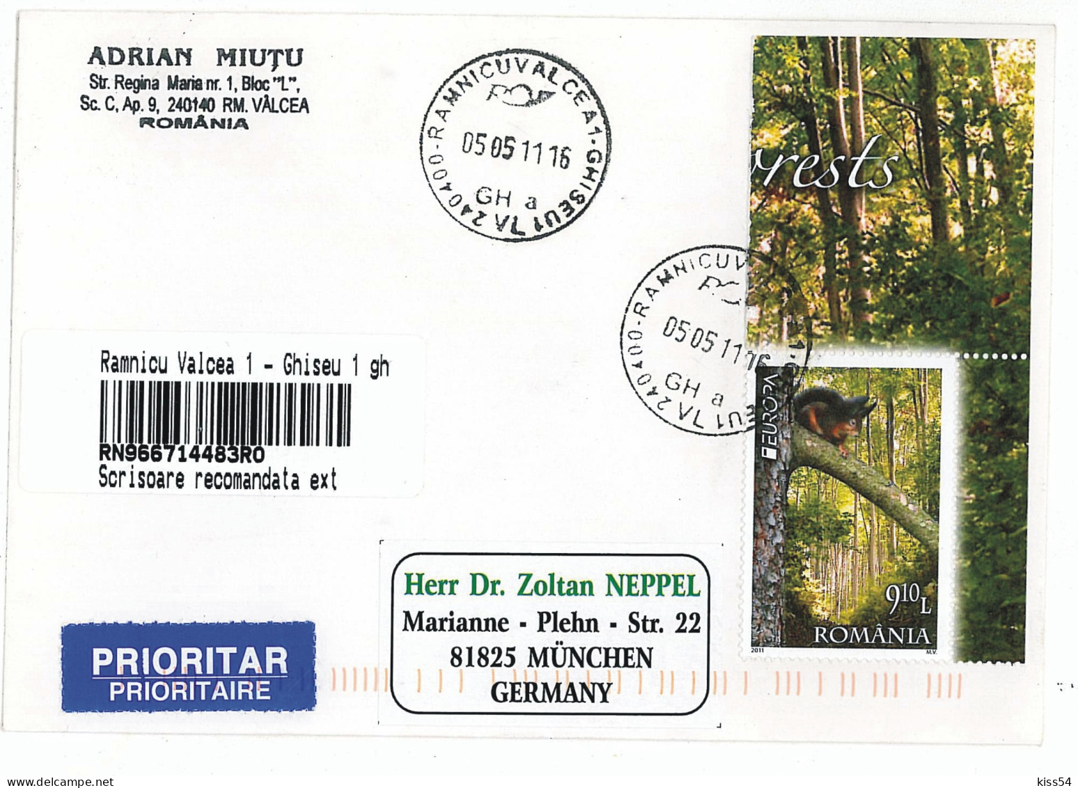 NCP 17 - 10-a EUROPA CEPT 2011, SQUIRREL, Romania - INTERNATIONAL Registered - 2011 - 2011