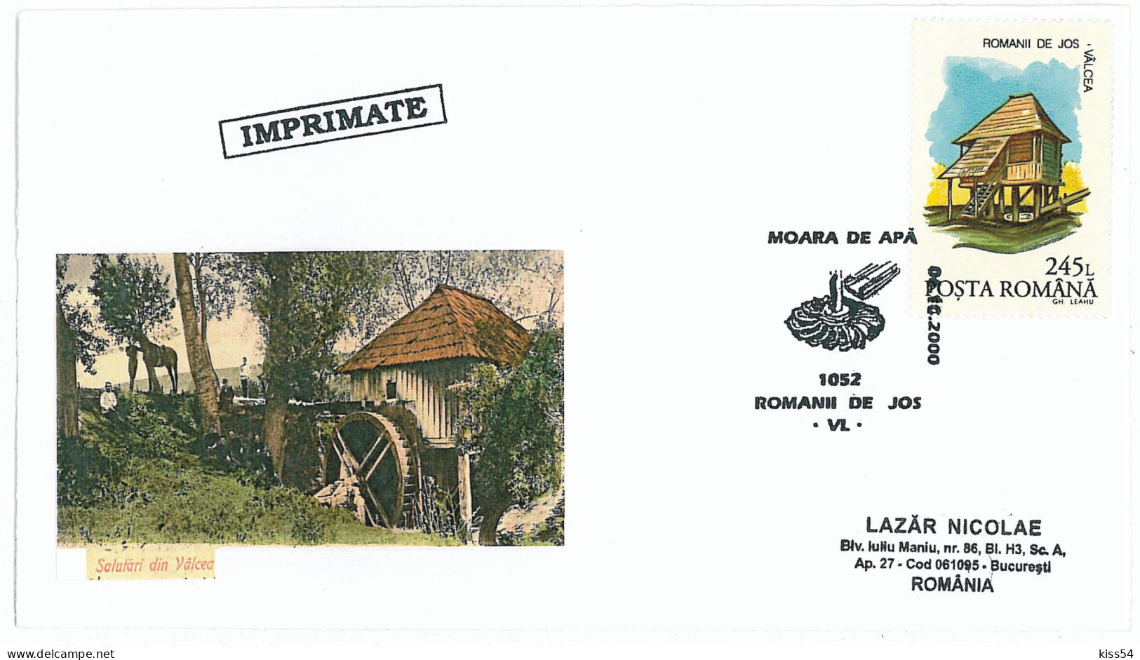 COV 88 - 1103 WATER MILL, Romania - Cover - Used - 2000 - Molens