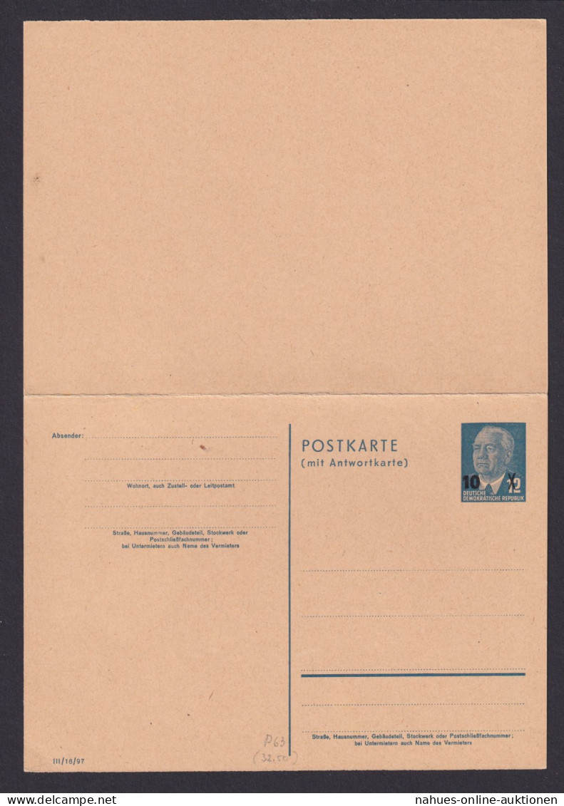 DDR Ganzsache P 63 Pieck F + A Mit Überdruck 10 Auf 12 Pfg. Luxus Kat-Wert 30,00 - Cartes Postales - Oblitérées