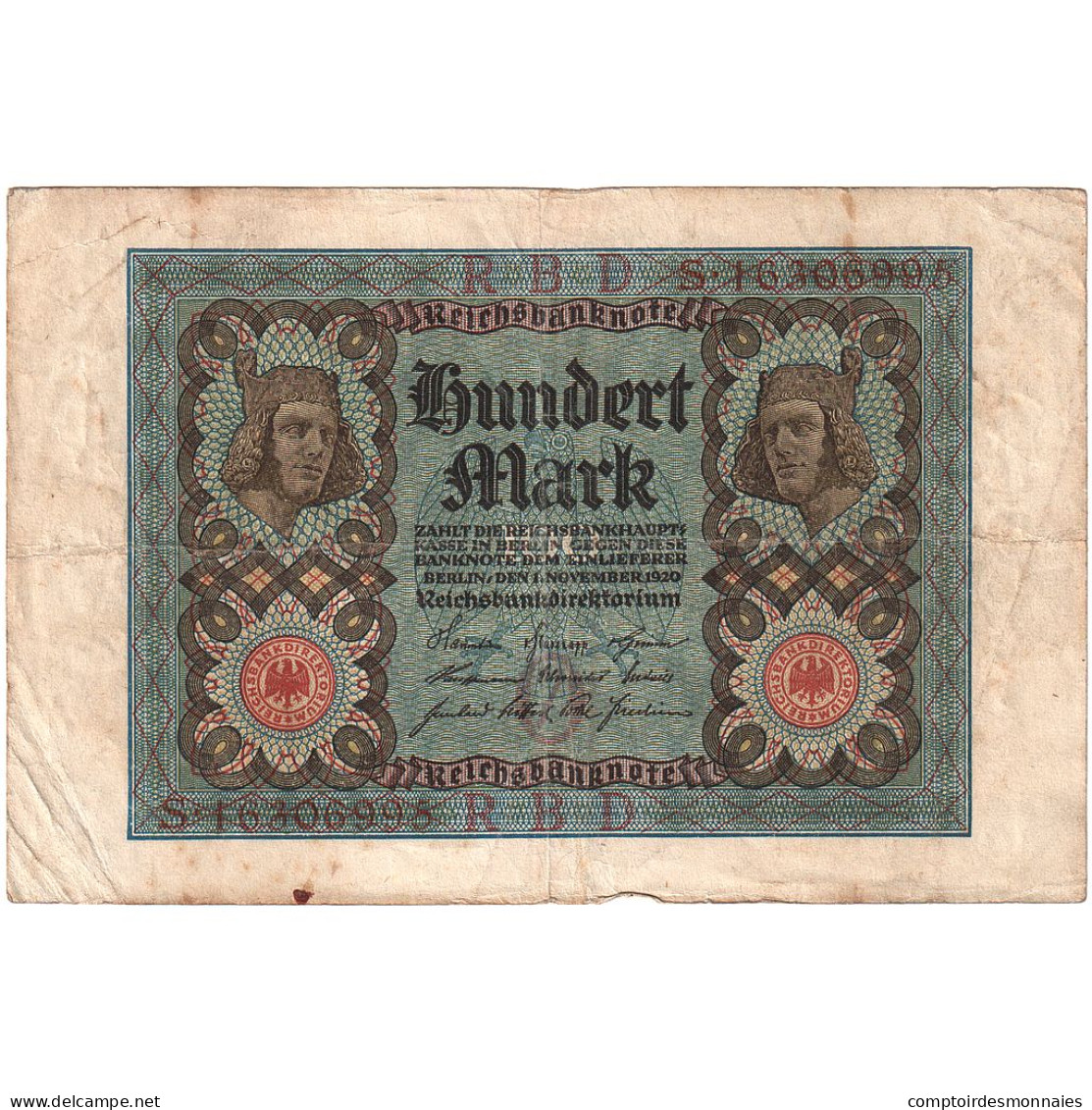 Allemagne, 100 Mark, 1920, 1920-11-01, KM:69b, TB+ - 100 Mark