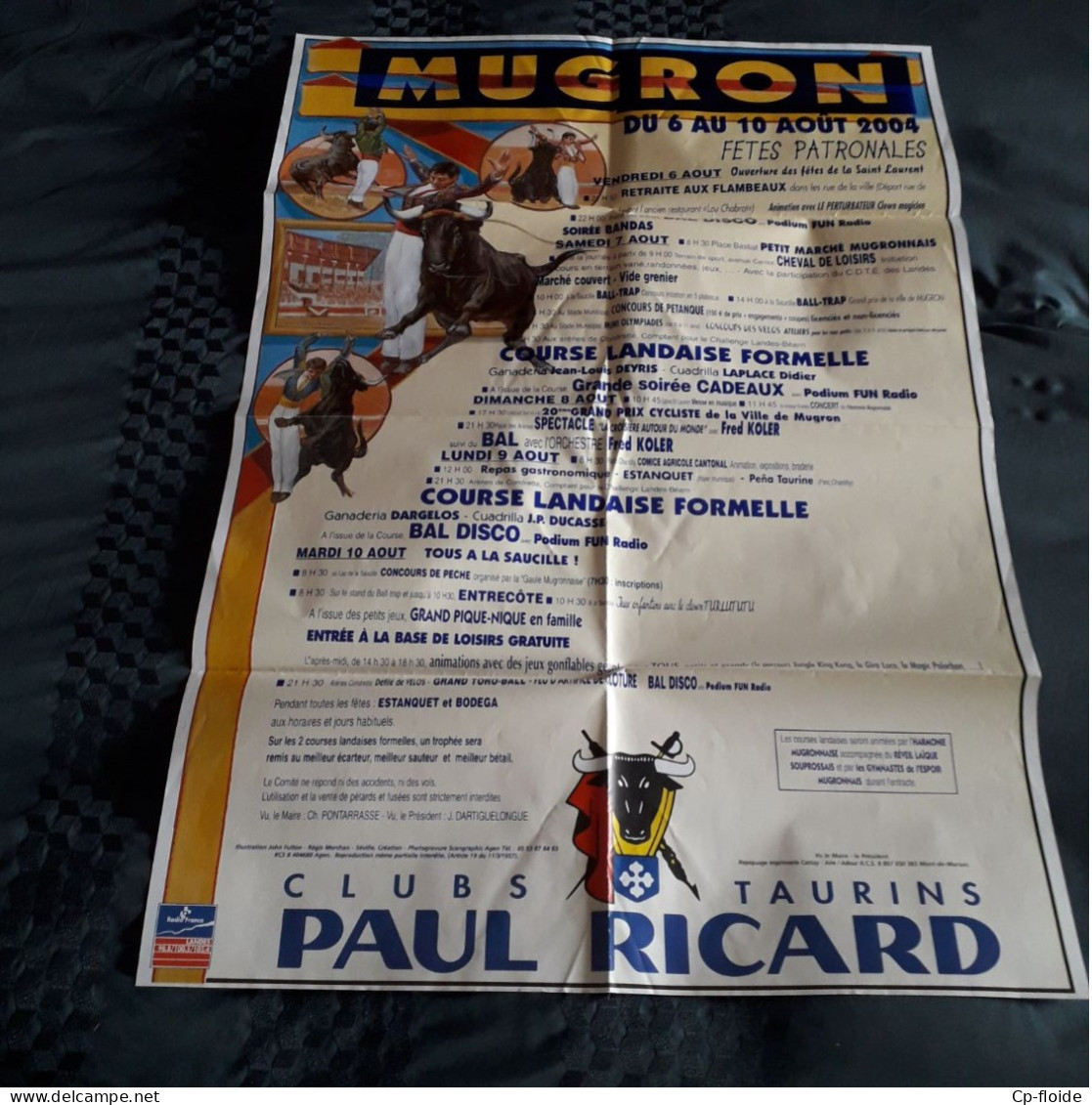 AFFICHE . MUGRON . " FÊTES PATRONALE " . COURSE LANDAISE . CLUBS TAURINS PAUL RICARD - Réf. N°224P - - Afiches