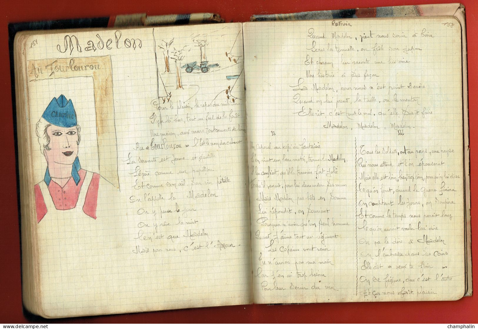 Cahier de chansonnettes d'un Soldat du 56ème Régiment d'Infanterie à Chalon-sur-Saône (71) - 1917 WWI - Avec dessins