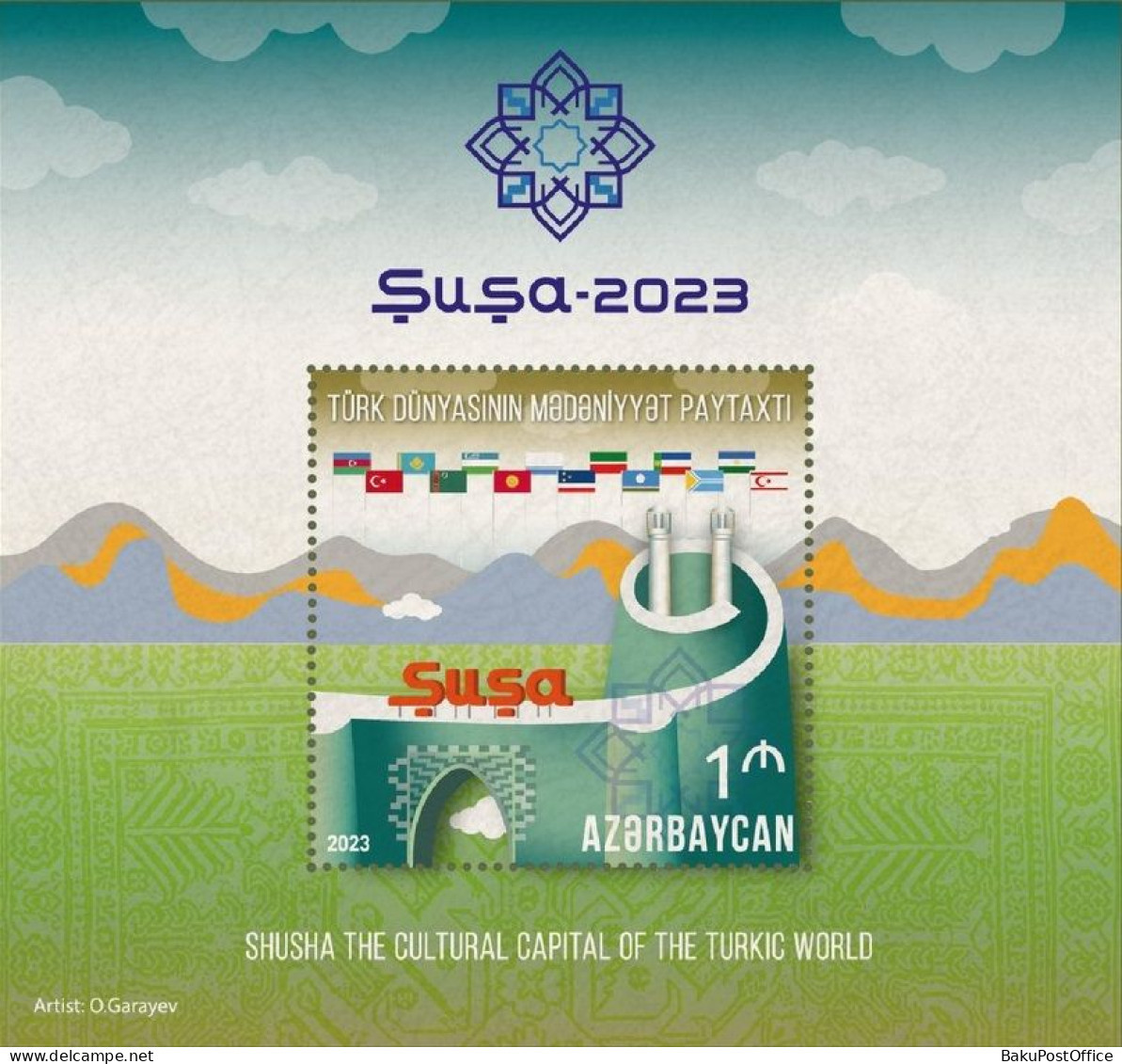 Shusha The Cultural Capital Of The Turkic World  Azerbaijan Stamps 2023 Culture Flag Turk - Azerbaïdjan