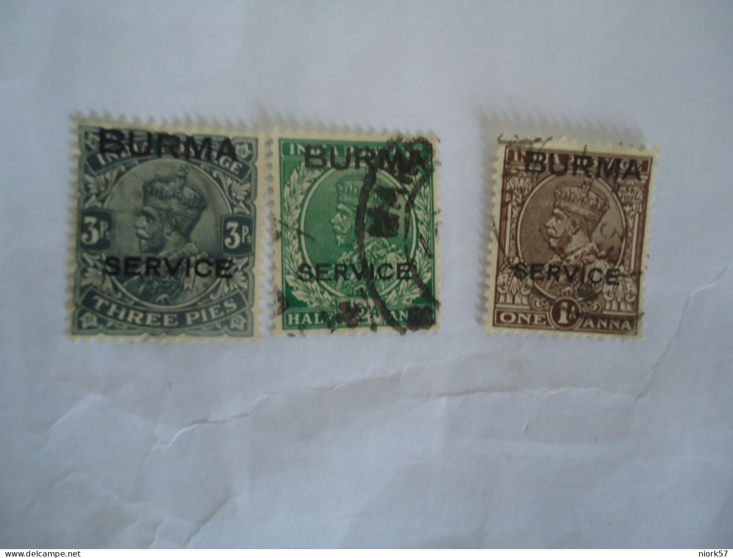 BURMA  STAMPS 3 USED INDIA OVERPRINT SERVICE - Asia (Other)