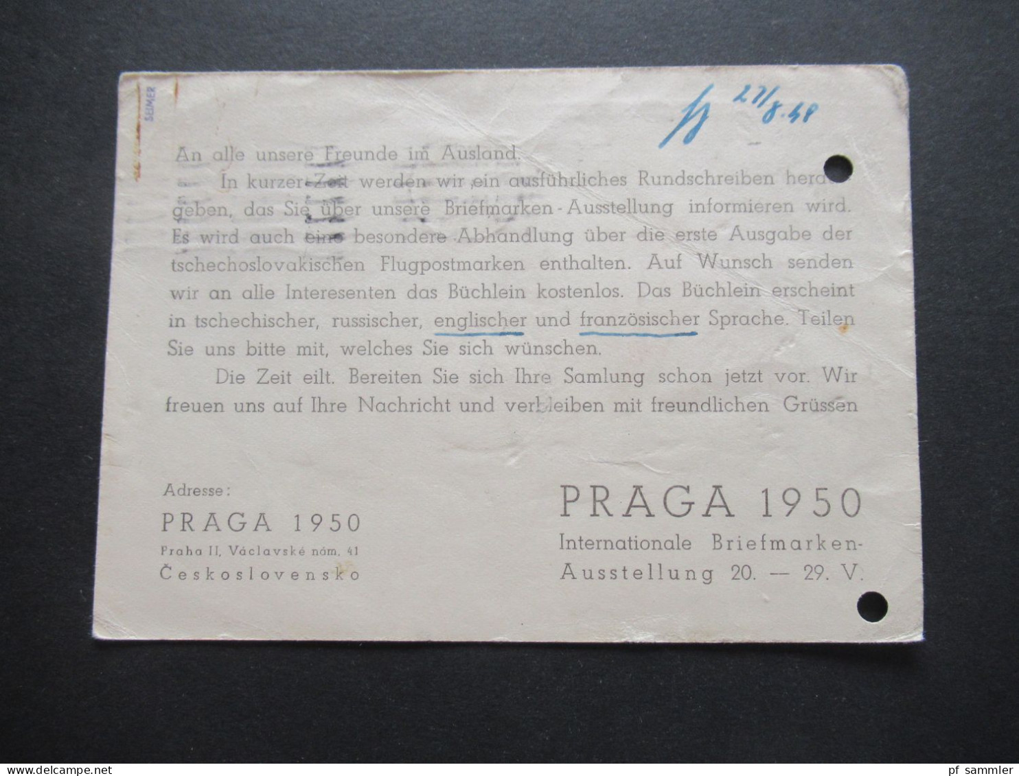 Tschechien CSSR 1949 Ganzsache P 105 Praga 1950 Internationale Briefmarken Ausstellung / Gebraucht Aus Dem Bedarf - Postkaarten