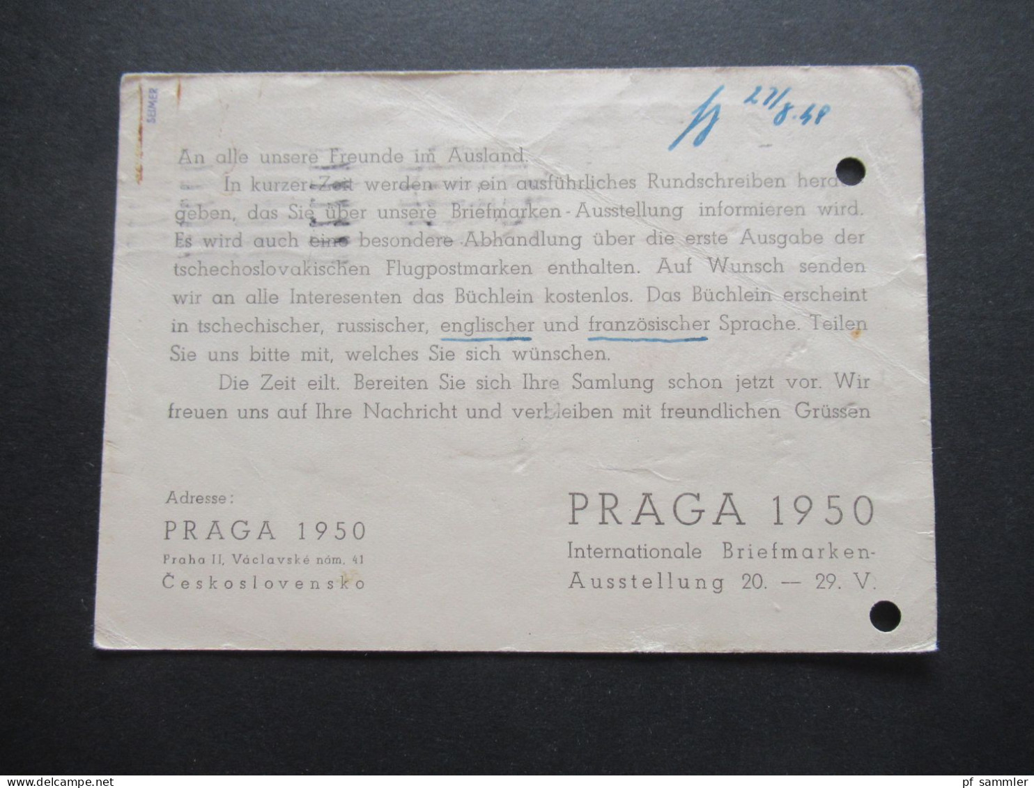 Tschechien CSSR 1949 Ganzsache P 105 Praga 1950 Internationale Briefmarken Ausstellung / Gebraucht Aus Dem Bedarf - Cartes Postales