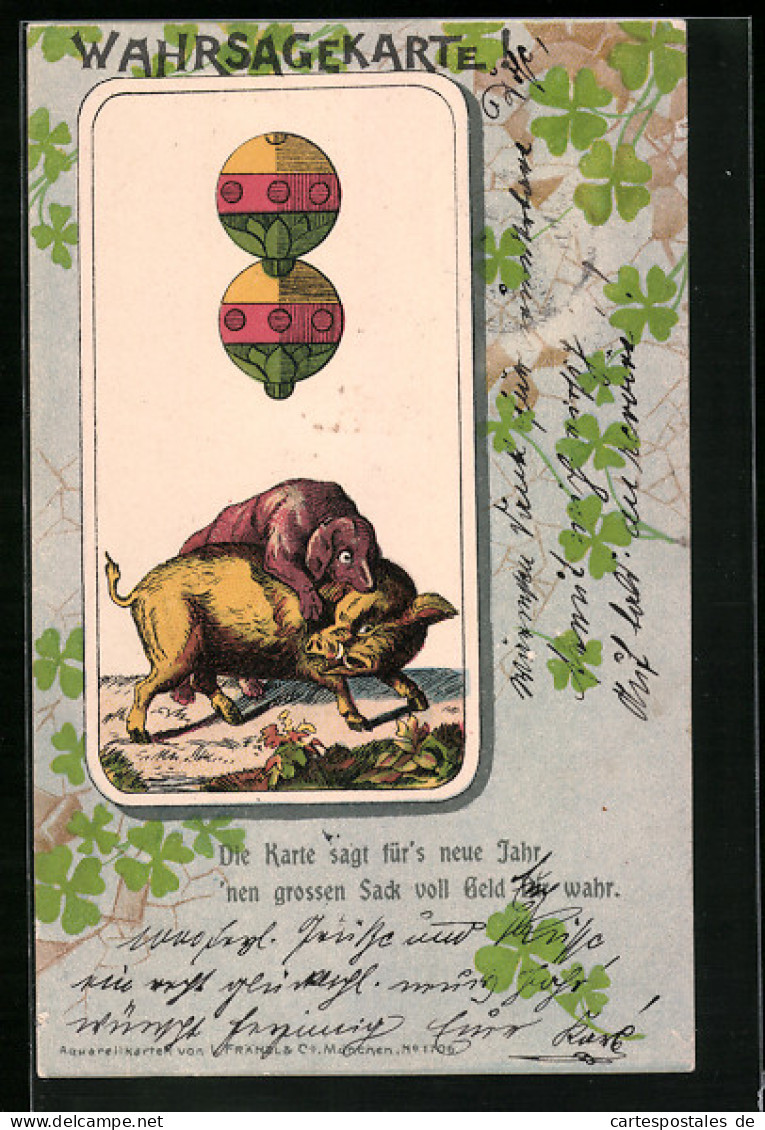 Lithographie Eber Und Hund, Kartenspiel, Wahrsagekarte, Schellen  - Speelkaarten