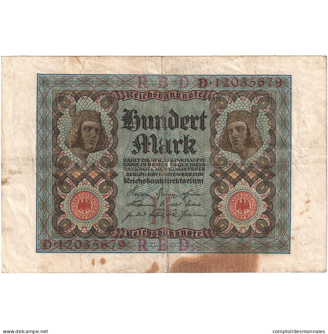 Allemagne, 100 Mark, 1920, 1920-11-01, KM:69b, TB - 100 Mark