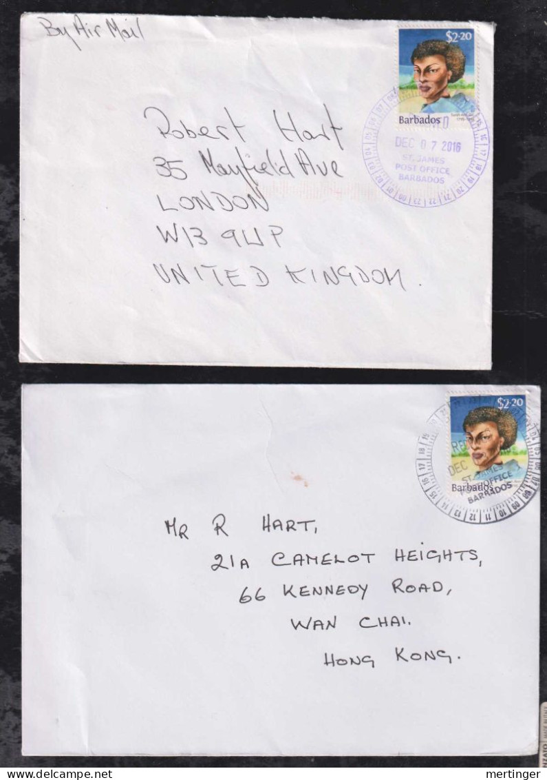 Barbados 2016 2 Big Size Airmail Covers ST JAMES X LONDON Sarha Gill Stamp - Barbados (1966-...)