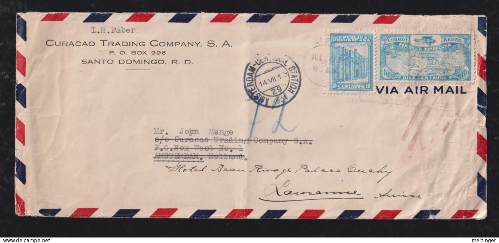 Dominican Republic 1931 Airmail Cover SANTO DOMINGO To AMSTERDAM Netherlands - Dominicaanse Republiek