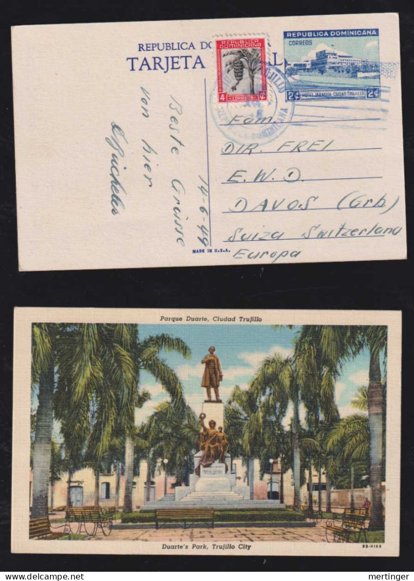 Dominican Republic 1949 Uprated Stationery Picture Postcard To DAVOS Switzerland - Dominikanische Rep.