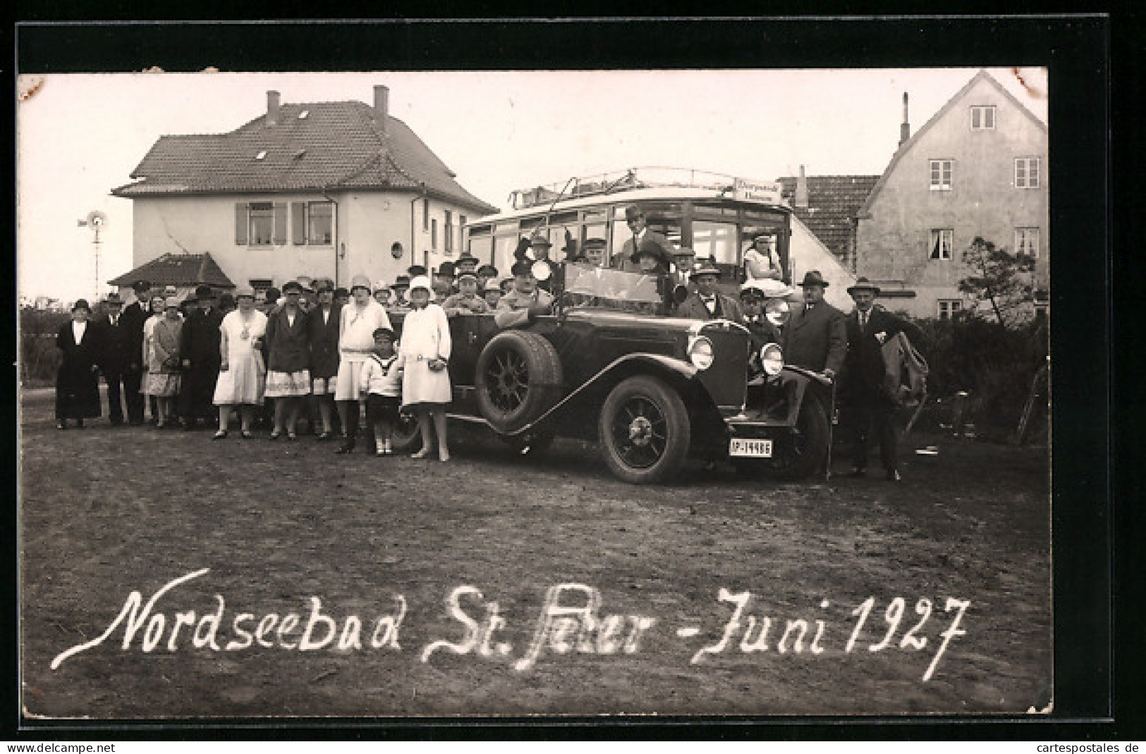 AK St. Peter, Stimmunsgbild Mit Gäasten, Autobus Dorpstedt-Husum 1927  - Husum