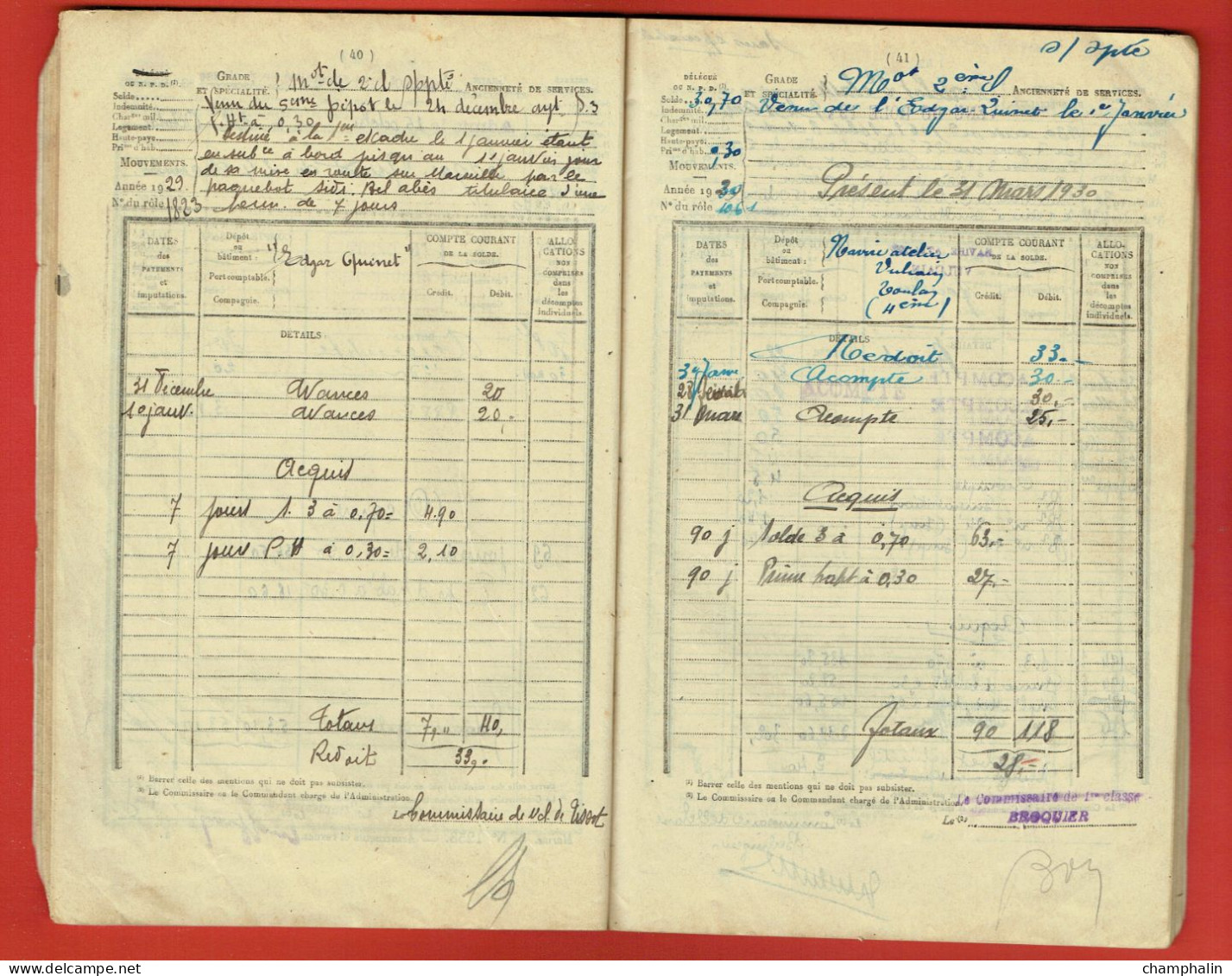 Livret De Solde Pour Officier-marinier & Marin - Matelot L. Caslani à Comblanchien (21) - 1929 Marine Nationale Toulon - Bateaux