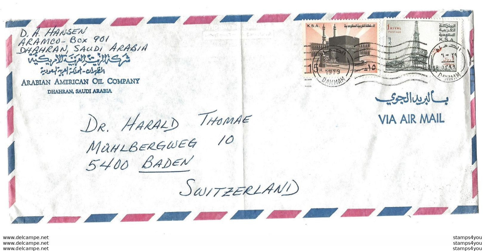 G - 20 - Enveloppe Envoyée De Dhahran En Suisse 1979 - Léger Pli Vertical - Arabia Saudita