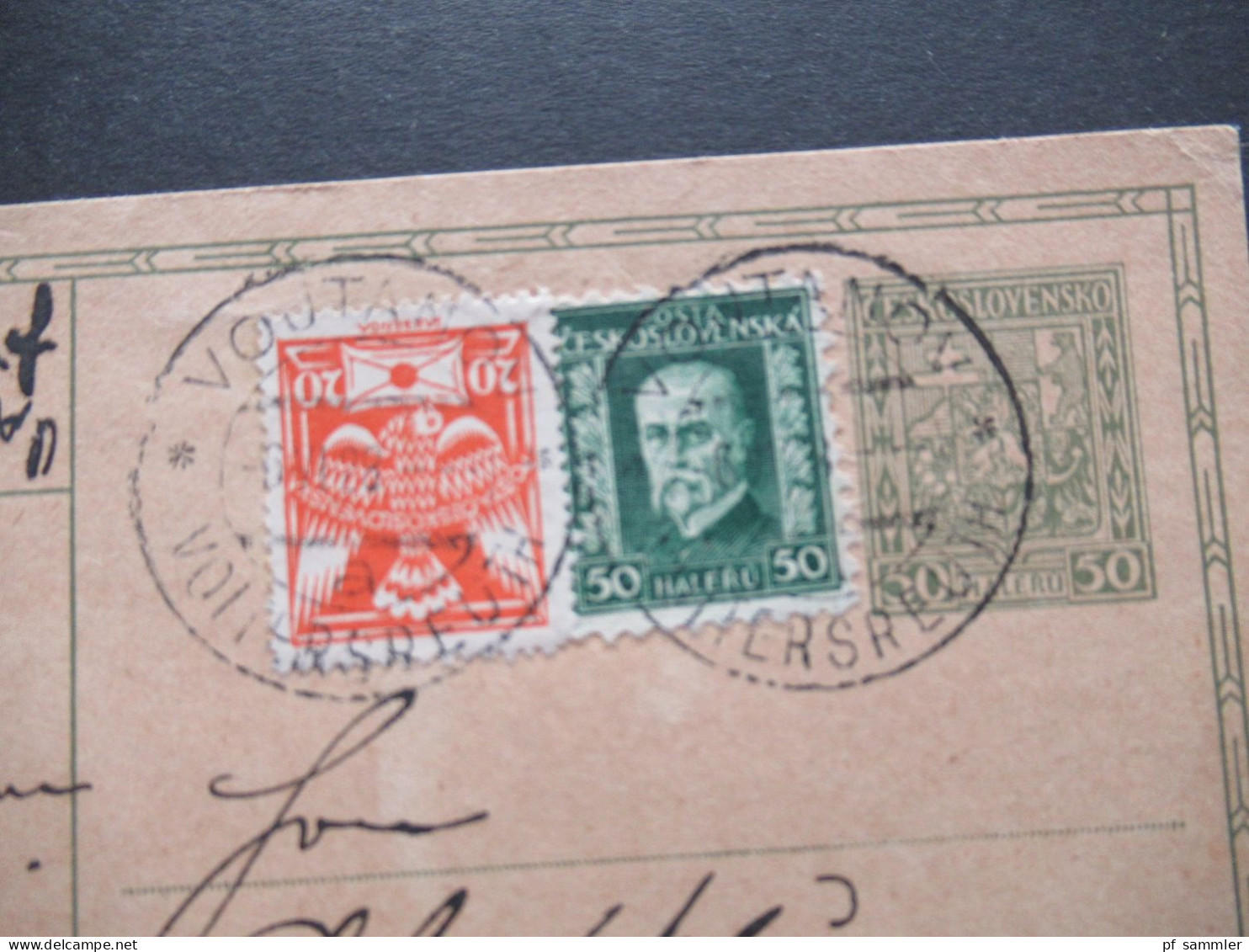 Tschechien CSR 1923 Ganzsache Mit 2x Zusatzfrankatur Stempel Vojtanov Voitersreuth  - Mitweida / Sudetenland - Cartes Postales
