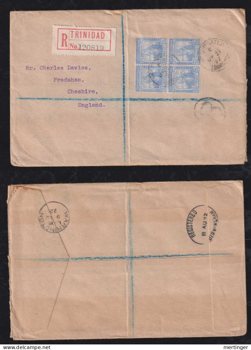 Trinidad 1922 Registered Cover To CHESHIRE England - Trinidad & Tobago (...-1961)