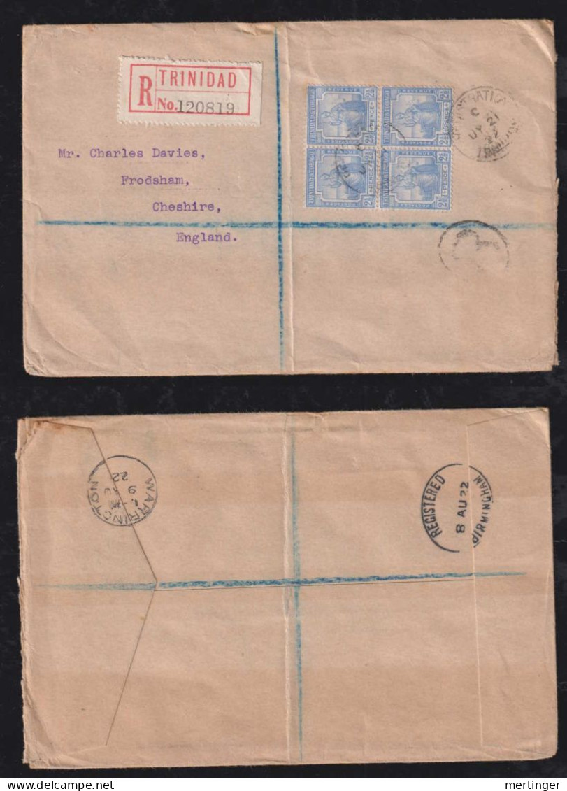 Trinidad 1922 Registered Cover To CHESHIRE England - Trinidad Y Tobago