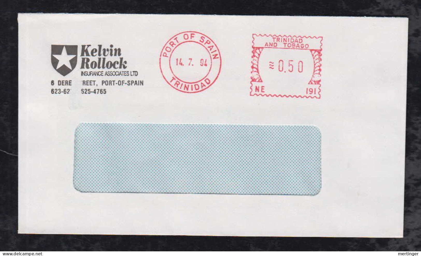 Trinidad 1994 Meter Cover 50c PORT OF SPAIN Local Use KELVIN ROLLOCK INSUREANCE - Trindad & Tobago (1962-...)