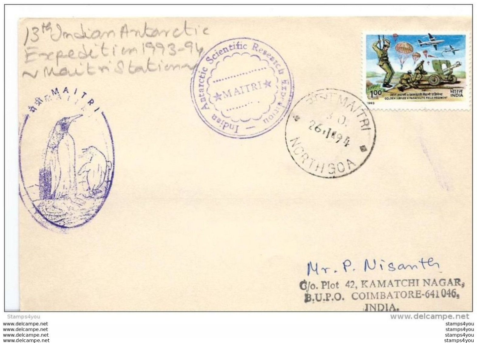 239 - 5 - Enveloppe Base Antarctique Indienne "Maitri" - Research Stations