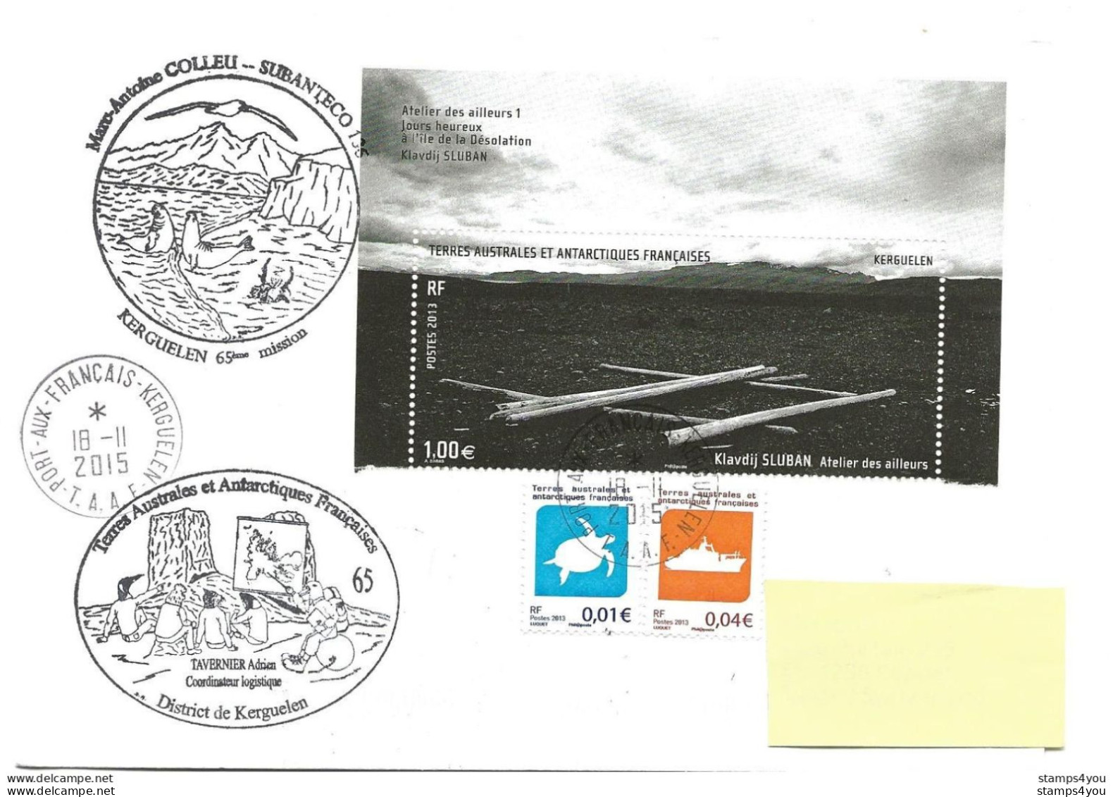 440 - 34 - Enveloppe TAAF Kerguelen - Cachets Illustrés Mission 65 - 2015 - Bases Antarctiques