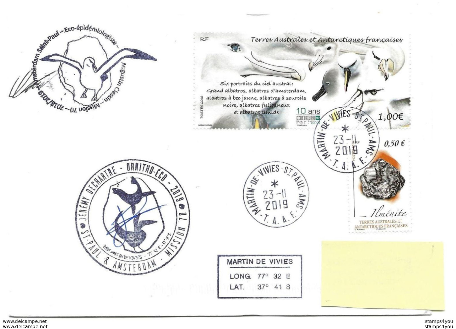 440 - 32 - Enveloppe TAAF Base Martin-de-Vivies - Cachets Illustrés Mission 70 - 2019 - Bases Antarctiques