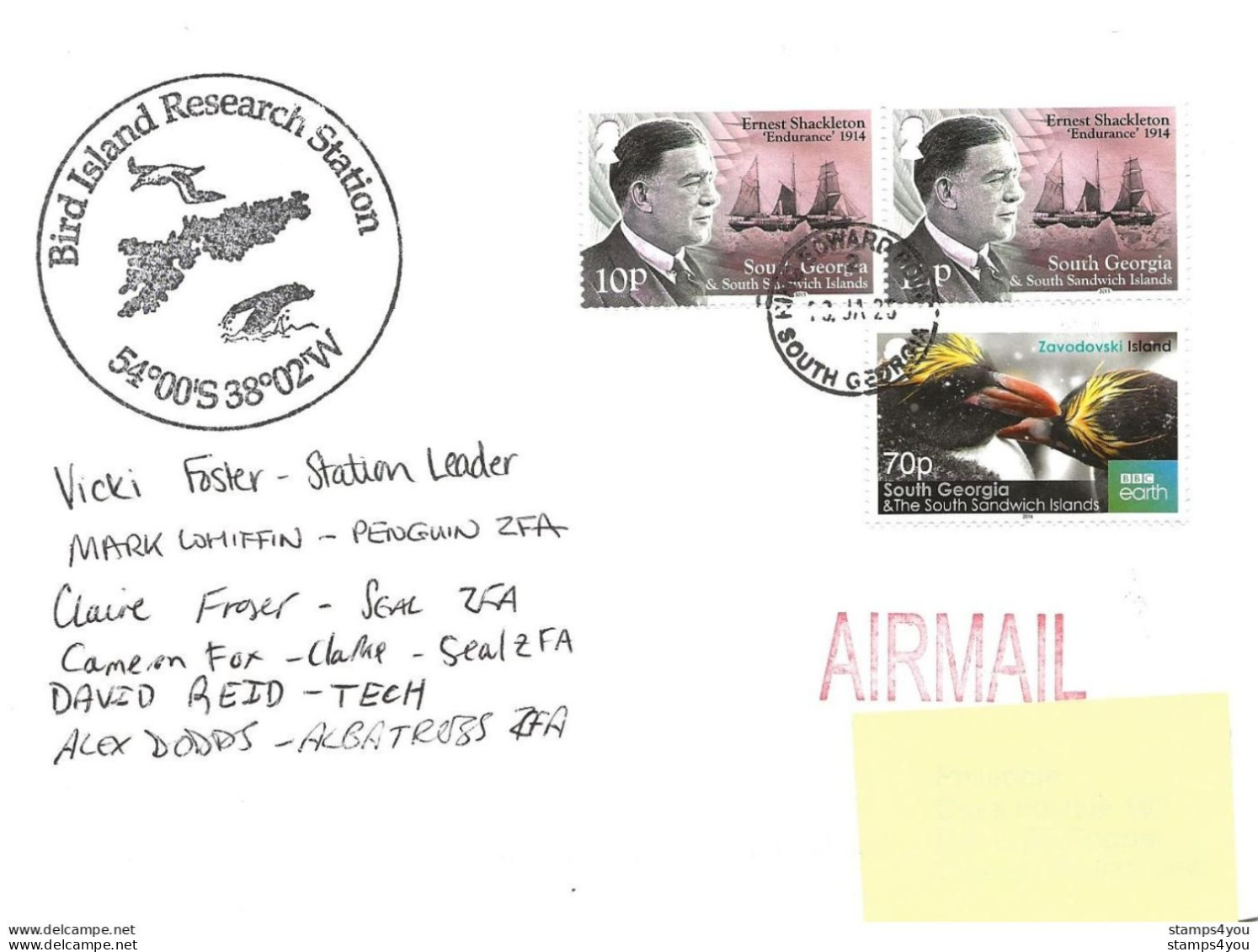 440 - 28 - Enveloppe Base Britannique South Georgia "Bird Island Station" Cachet Et Signatures - Zuid-Georgia