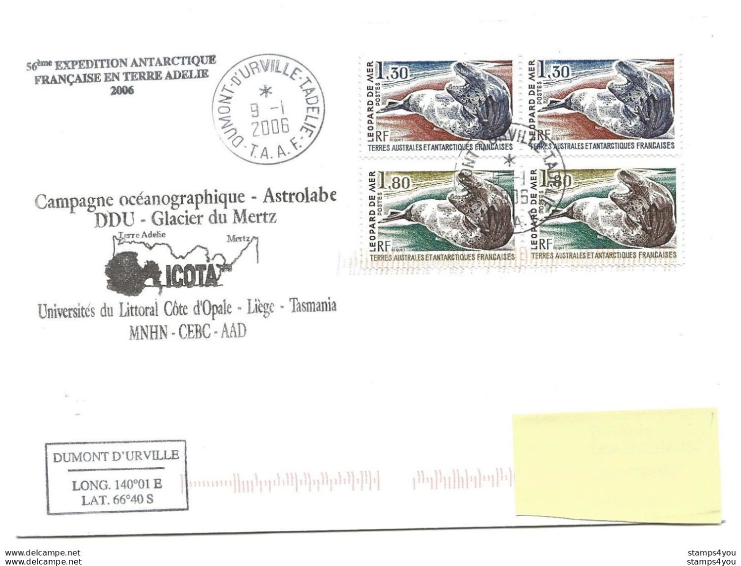 255 - 65 - Enveloppe TAAF Terre Adélie Cachet Progamme ICOTA 2006 - Basi Scientifiche