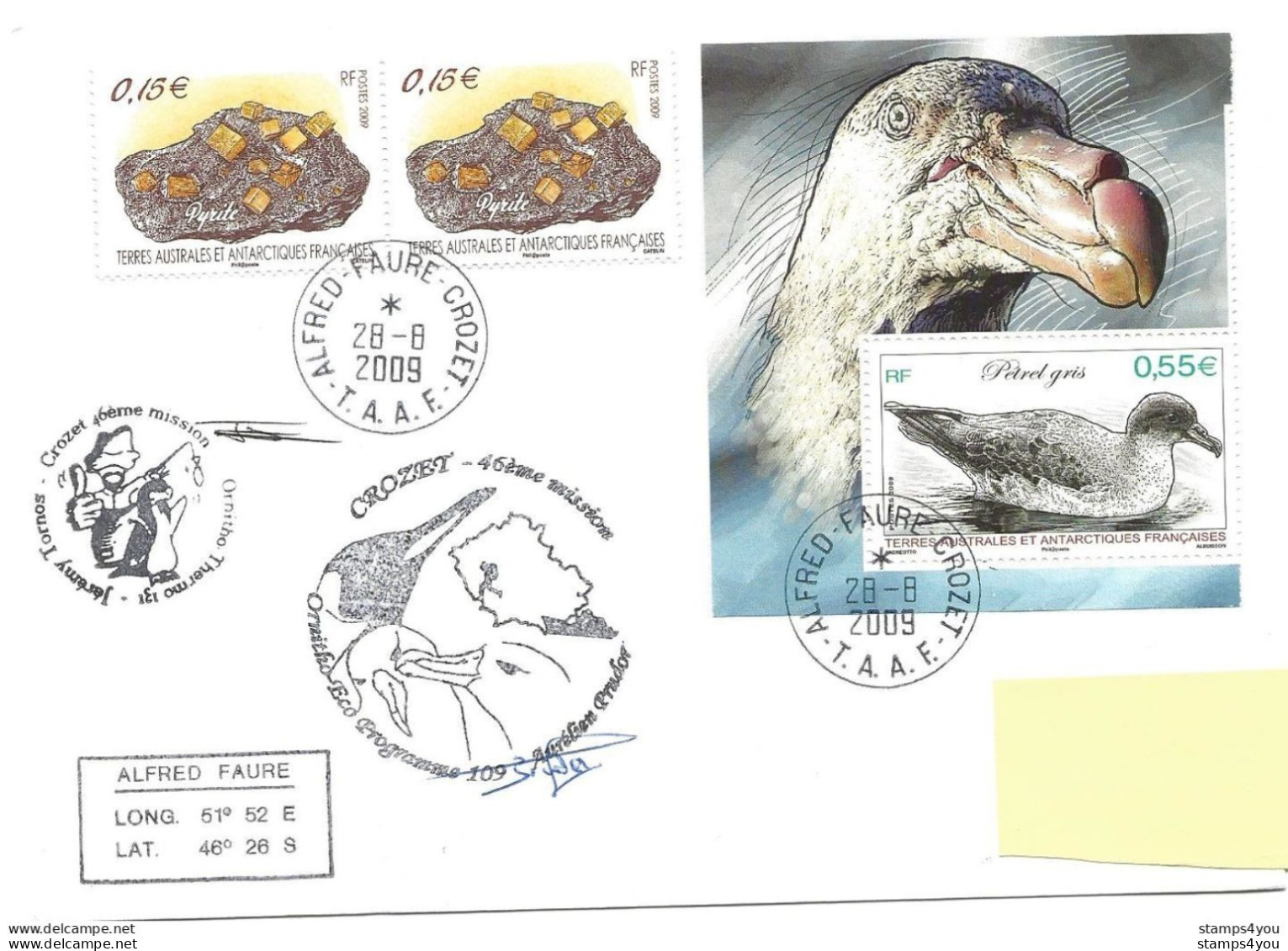 255 - 61 - Enveloppe TAAF Crozet 2009 - Cachets Illustrés Ornitho - Research Stations