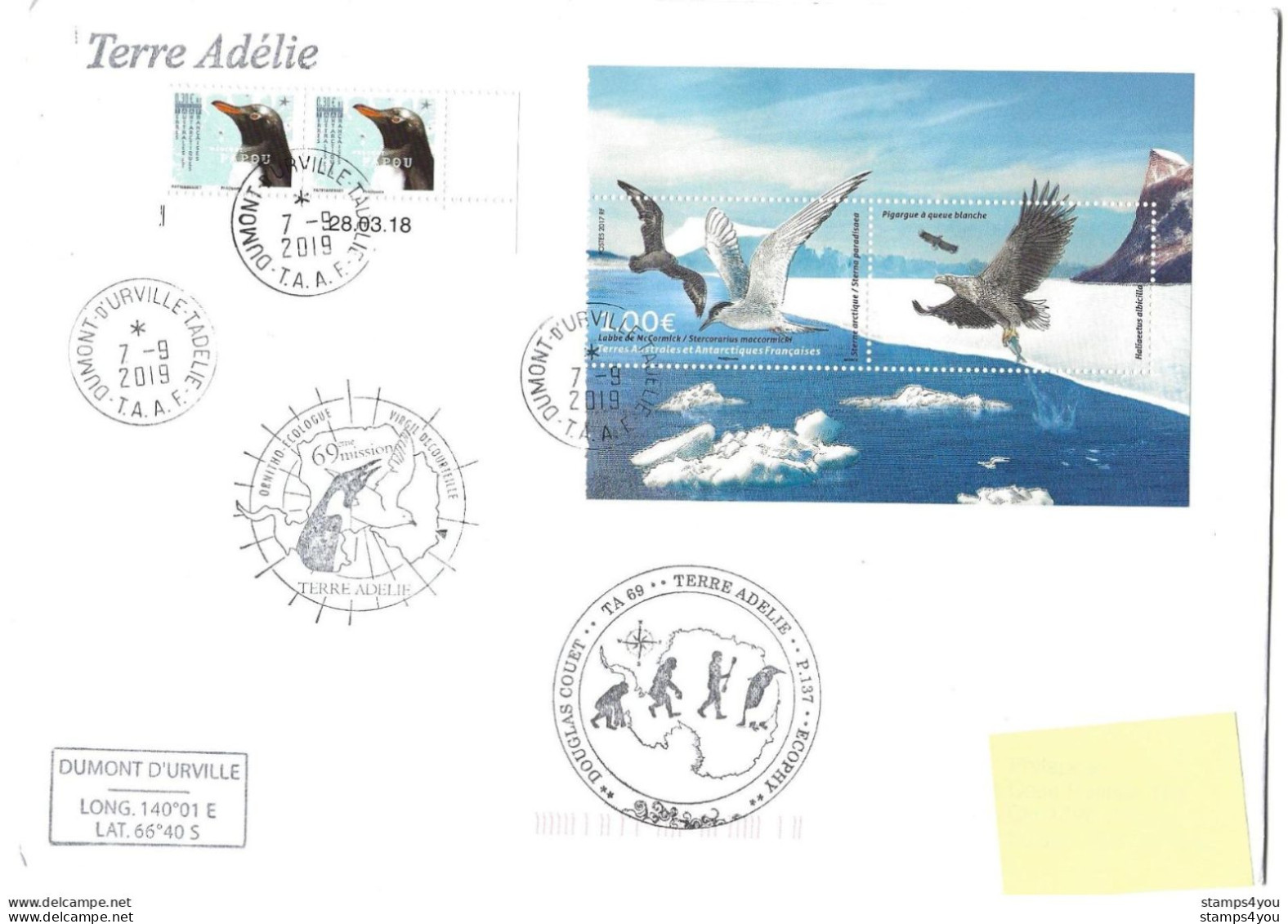 255 - 15 - Enveloppe TAAF Terre Adélie - Cachets Illustrés TA69 - Bases Antarctiques