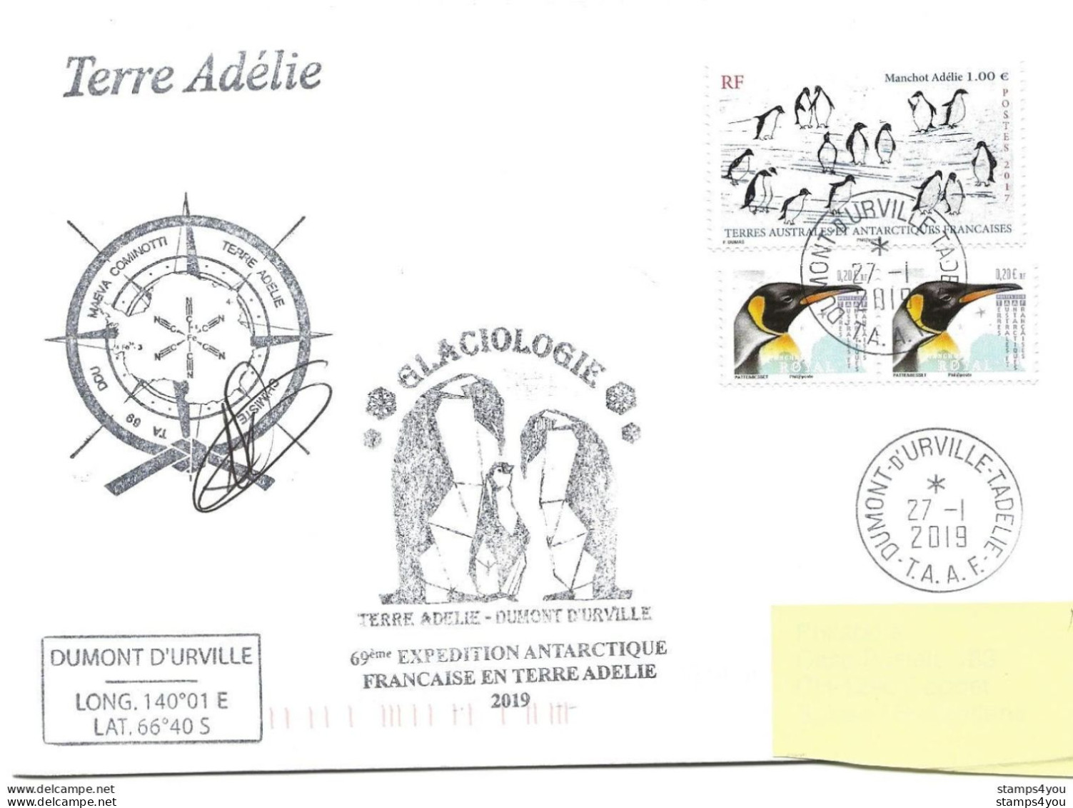 31 - 49 - Enveloppe TAAF Terre Adélie - Cachets Illustrés "Glaciologie" 2019 - Bases Antarctiques