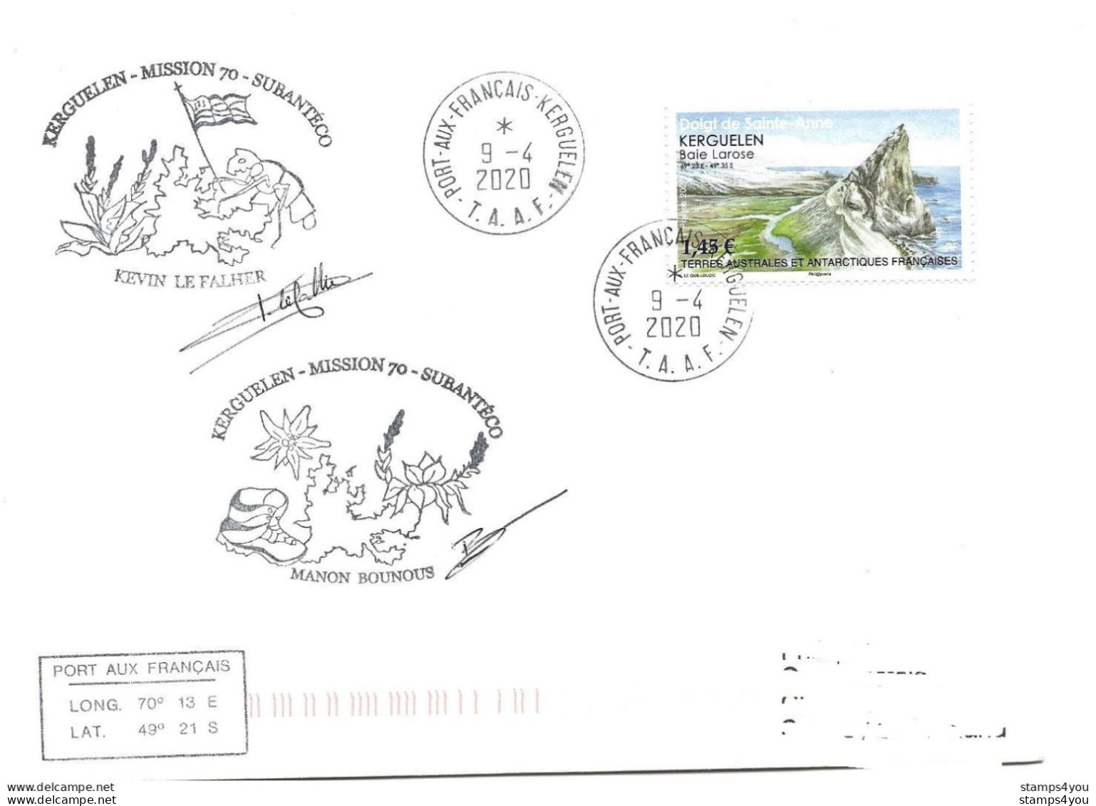 440 - 15 - Enveloppe TAAF Kerguelen - Cachets Illustrés Subantéco Mmission 70 - 2020 - Bases Antarctiques