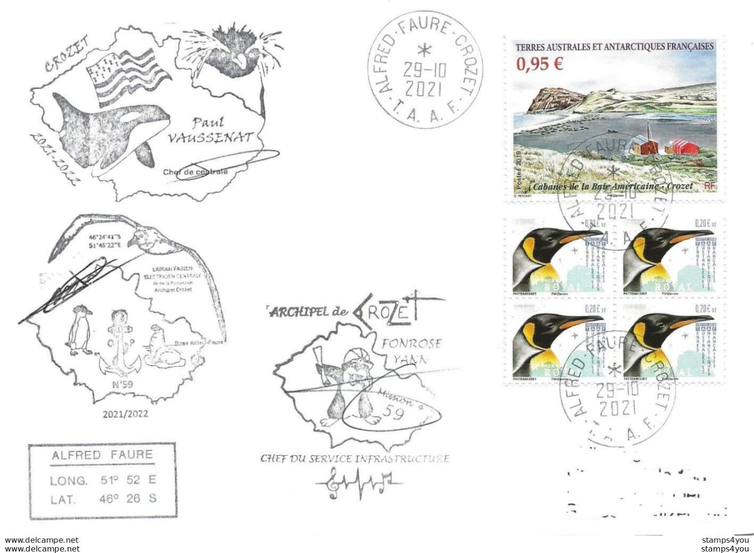 47 - 100 - Enveloppe TAAF Crozet Divers Cachets Illustrés 2021 - Bases Antarctiques