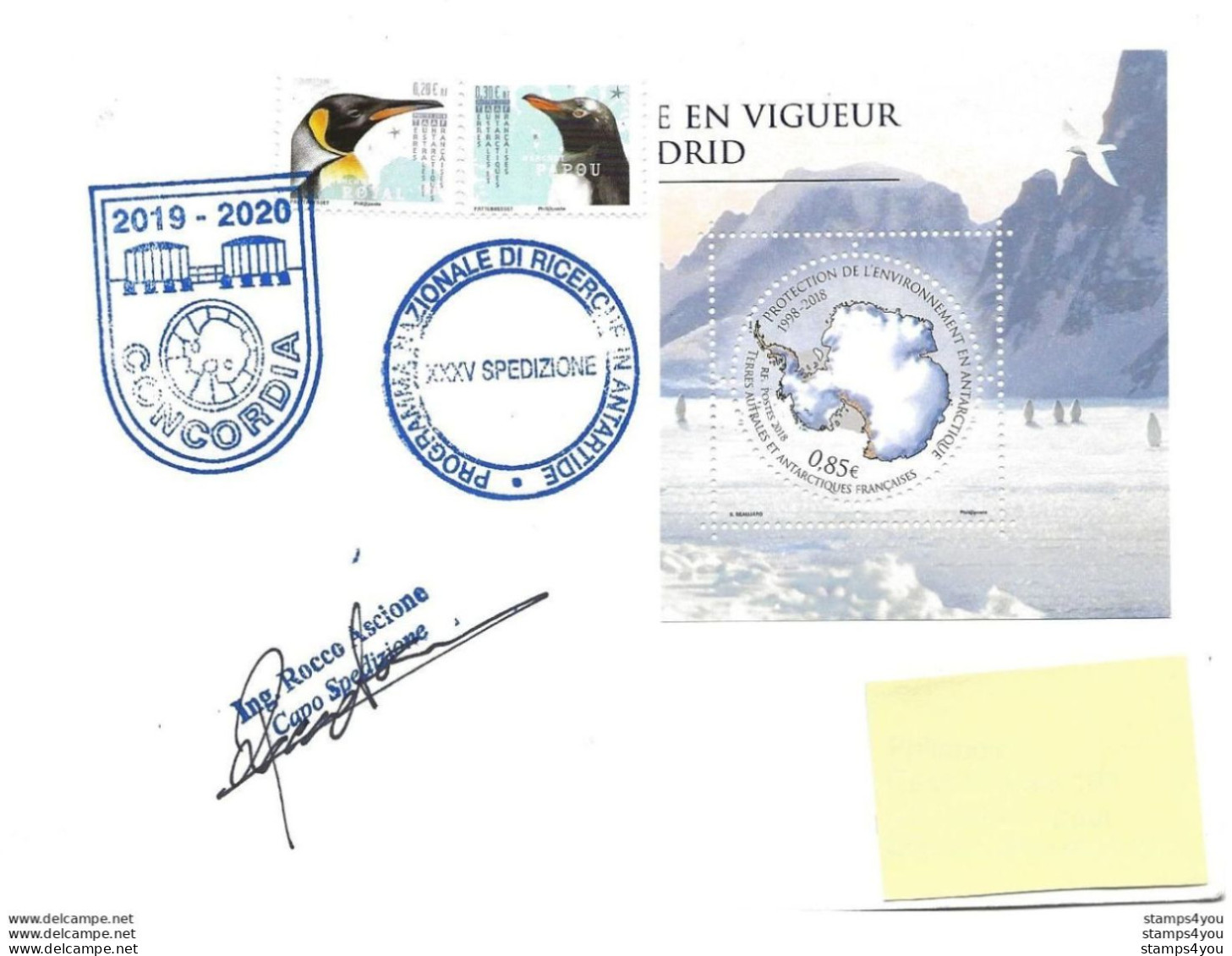 255 - 48 - Enveloppe TAAF Terre Adélie - Case Franco-italienne Concordia - Cachets Et Signaure Du Chef De Station - Bases Antarctiques