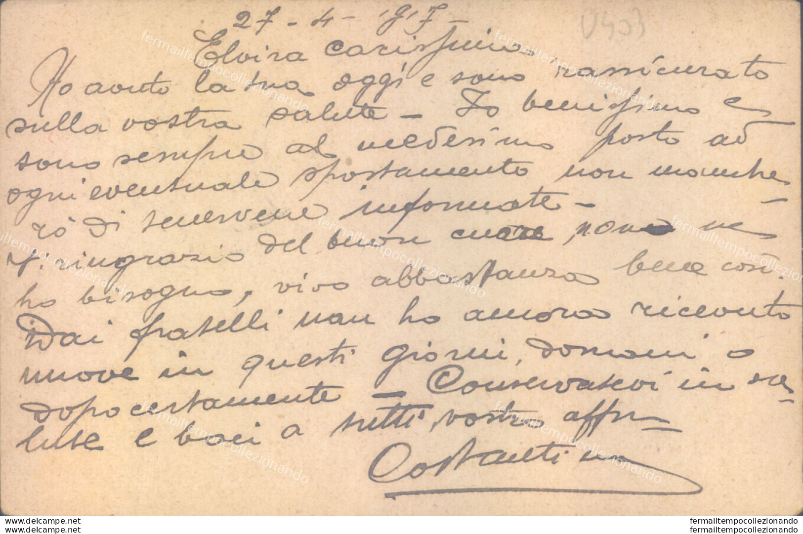 V403 Cartolina Postale In Franchigia Per Volturara Irpina Avellino 1917 - Franchise