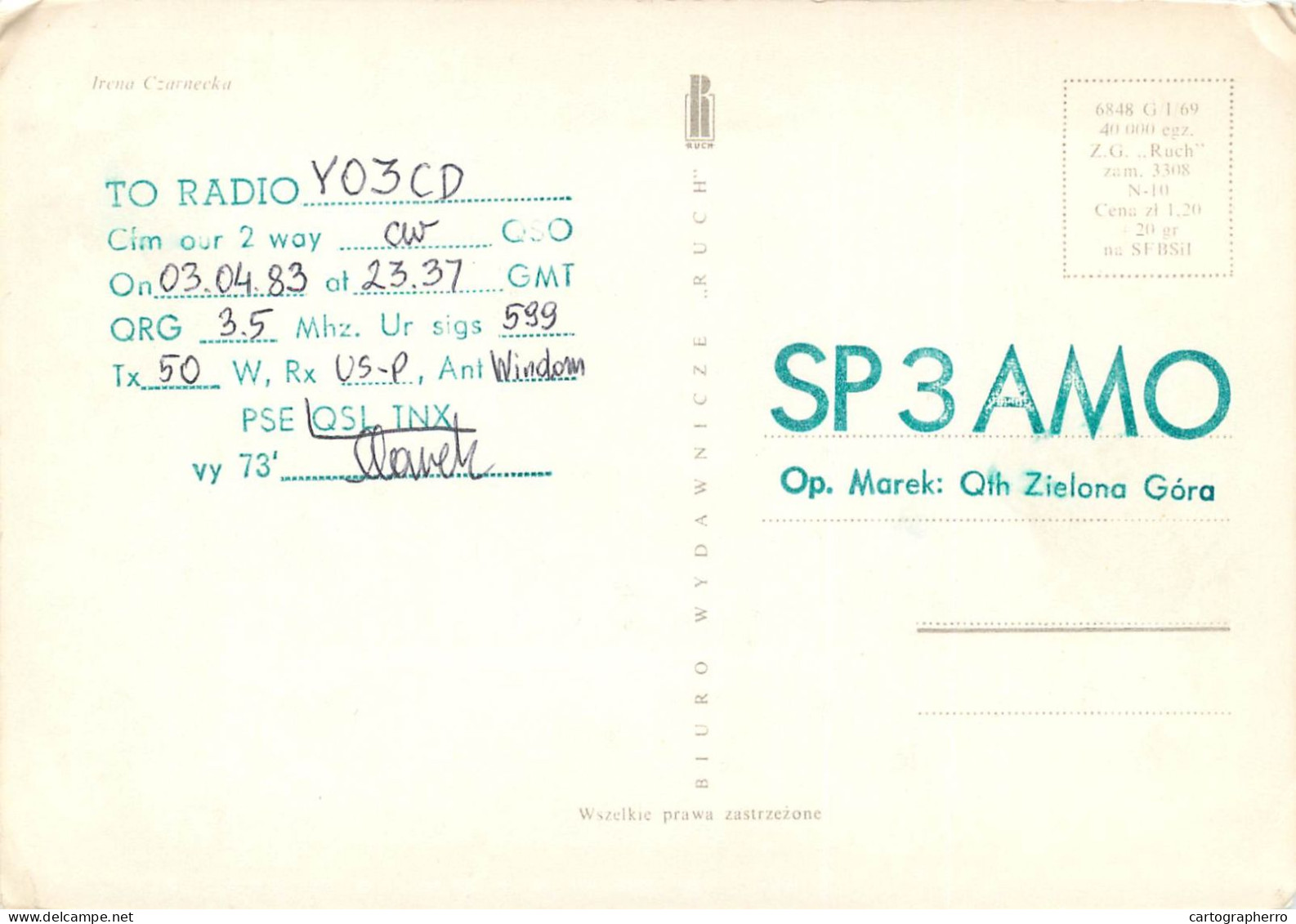 Polish Amateur Radio Station QSL Card Poland Y03CD SP3AMO - Radio Amatoriale