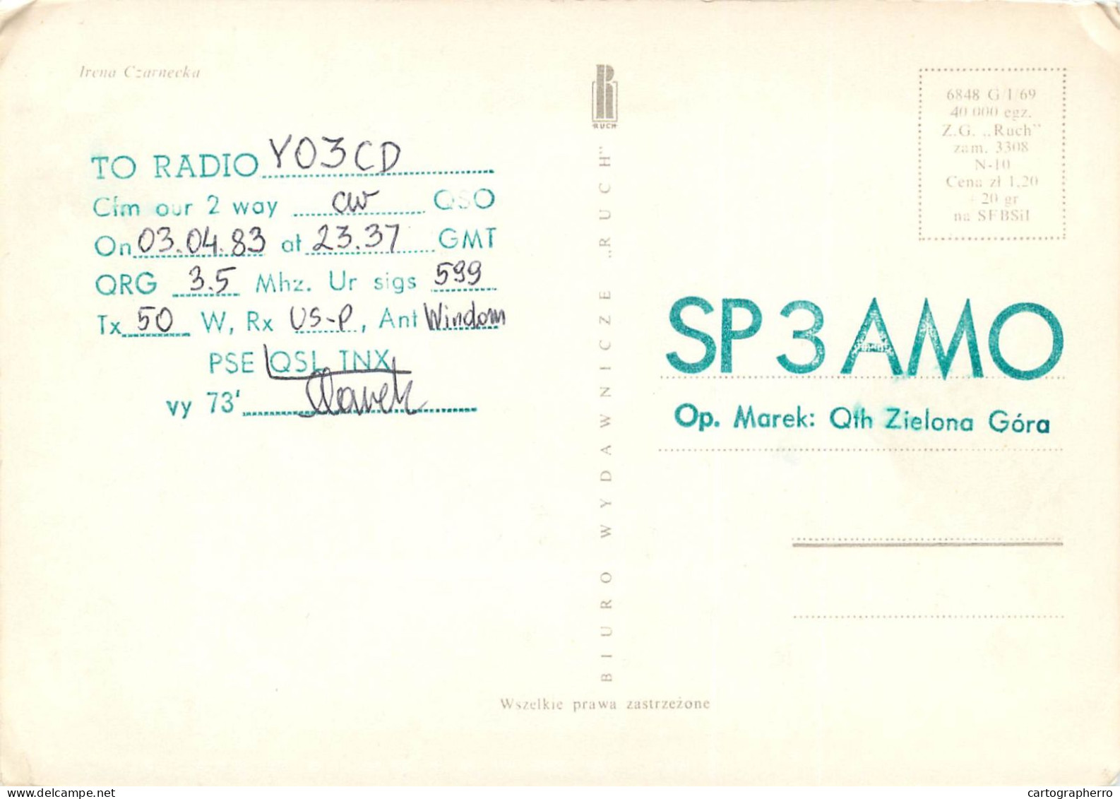 Polish Amateur Radio Station QSL Card Poland Y03CD SP3AMO - Amateurfunk