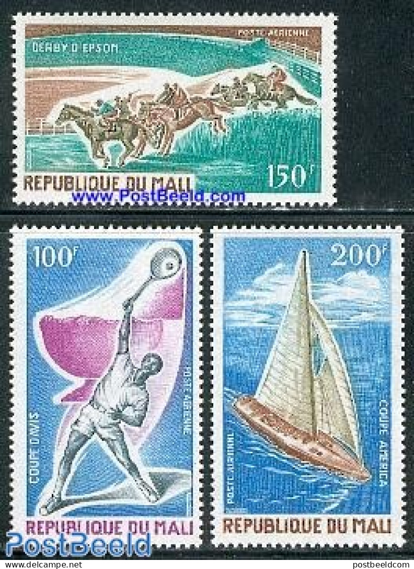 Mali 1971 Sports 3v, Mint NH, Nature - Sport - Horses - Sailing - Sport (other And Mixed) - Tennis - Vela