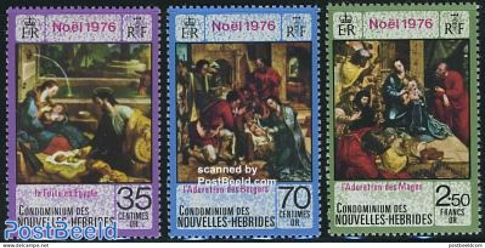 New Hebrides 1976 Christmas 3v F, Mint NH, Religion - Christmas - Art - Paintings - Nuevos