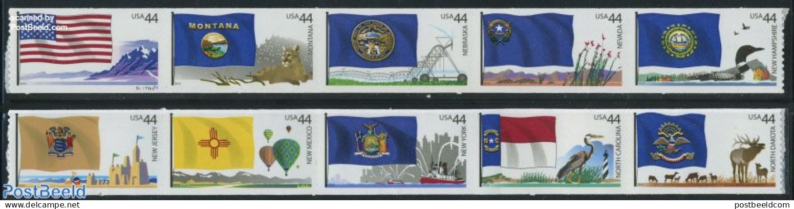 United States Of America 2010 Flags, US States 10v S-a, Mint NH, History - Nature - Transport - Various - Flags - Anim.. - Ungebraucht